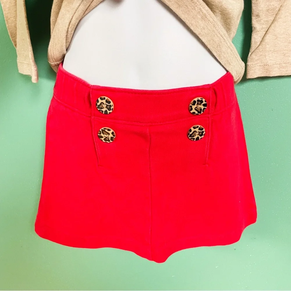 Gymboree Tan & Red London Double Decker Bus Tee & Skirt Outfit Girls Size 3T